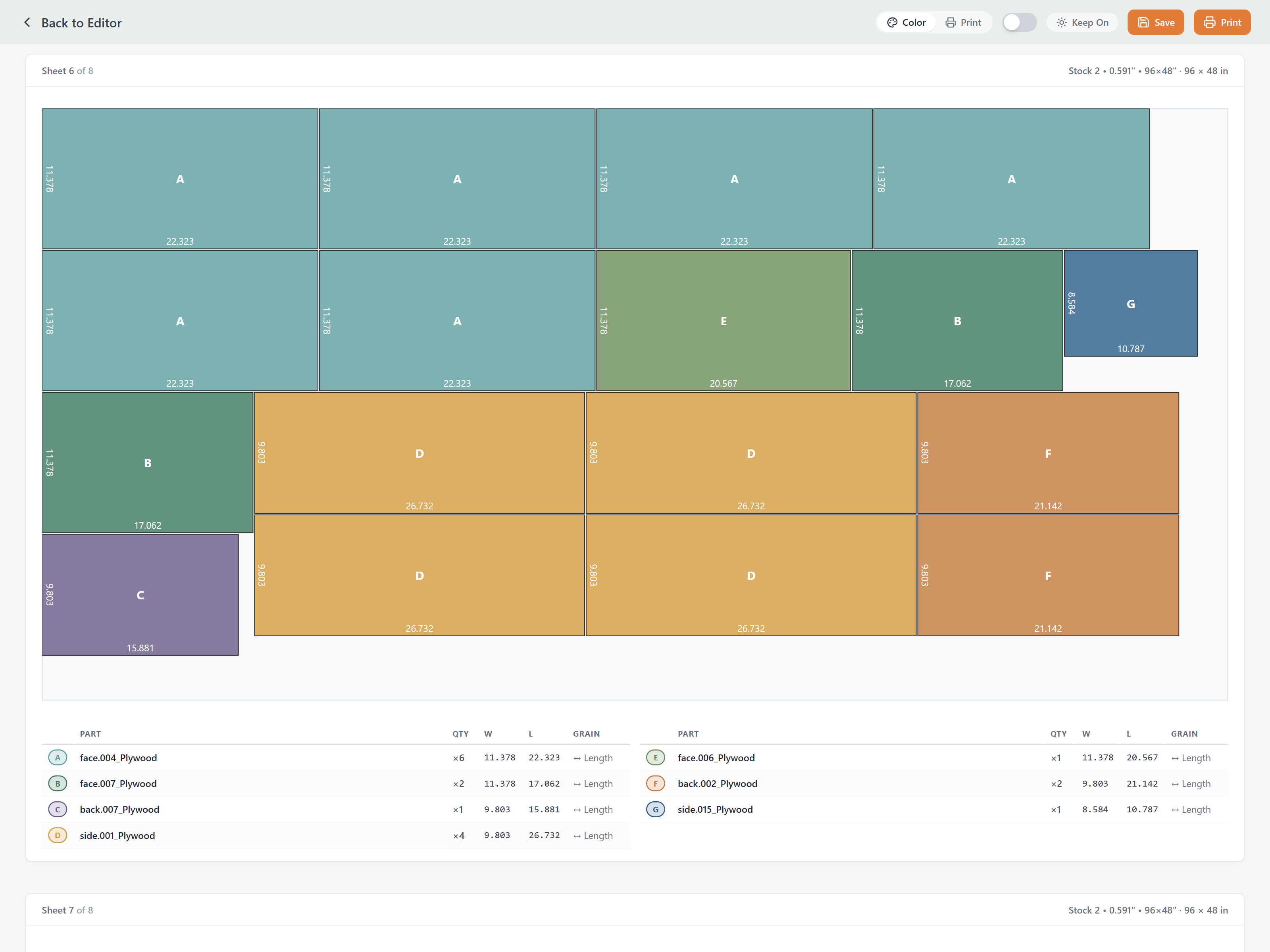 CutCalc optimized cutting layout from SketchUp model